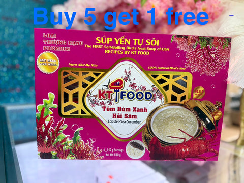 Súp Yến Tự Sôi Tôm Hùm Xanh Hải Sâm - Instant Bird Nest with Lobster and Sea Cucumber 140g x 6 Bowls [YEN05]