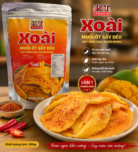 Xoài Muối Ớt Sấy Dẻo Loại 1 - Soft Dried Chilli Salted Mango 200g